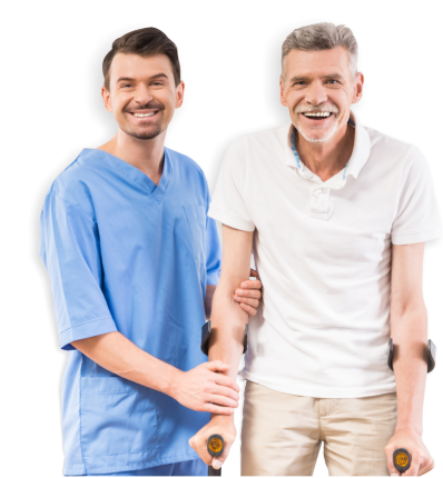 male caregiver assisting senior man